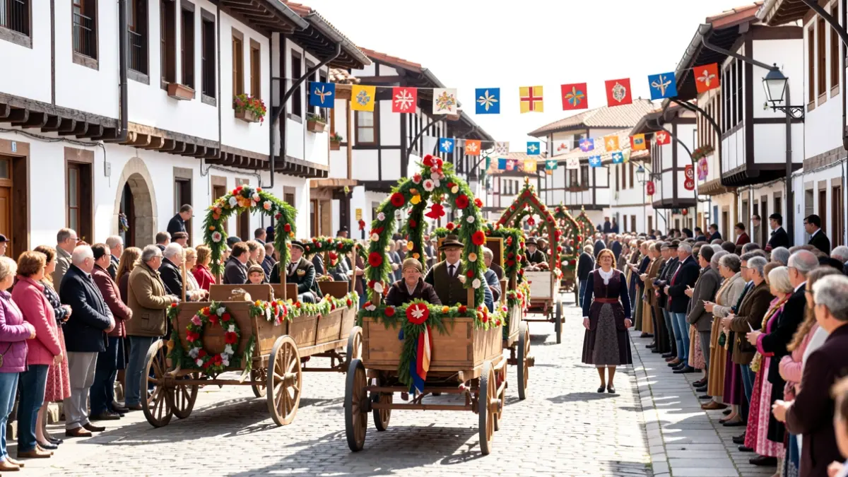 Imagen genérica: Desfile de la Euskal Jira con carretas decoradas y público.
