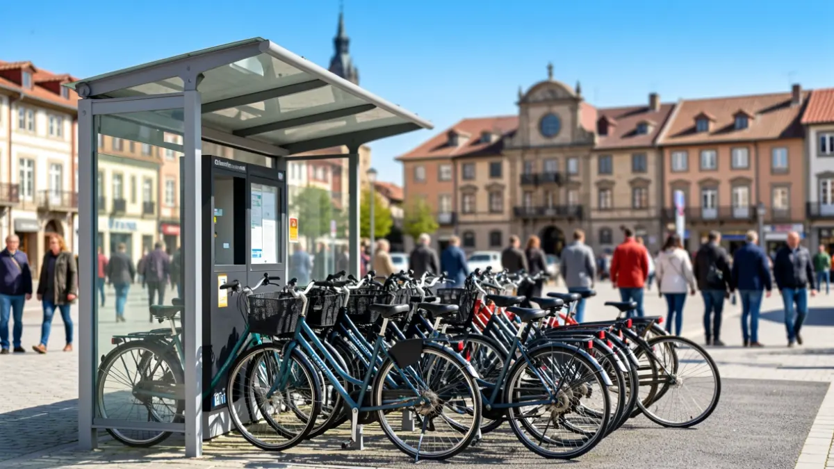 Imagen genérica de una estación de alquiler de bicicletas públicas con bicicletas aparcadas.