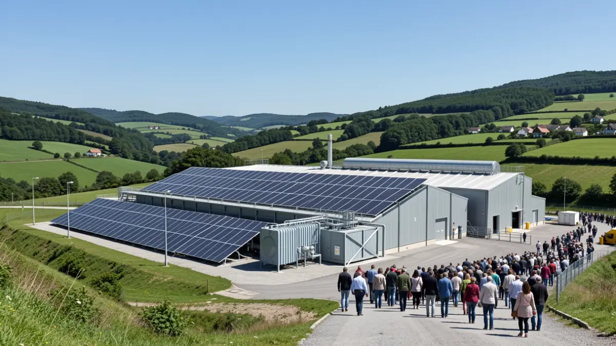 Vista de las placas solares y la infraestructura de almacenamiento térmico en las instalaciones industriales de Lantarón.