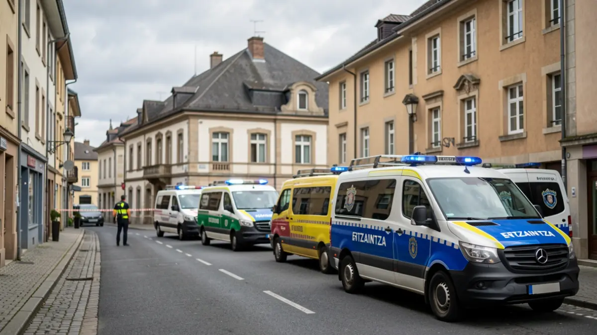 Generic image of police vans at a scene, focusing on the official presence and the building.