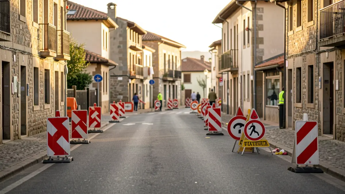 Generic image of barriers and signs indicating traffic changes during the preparations for the Madalenak festival in Errenteria.