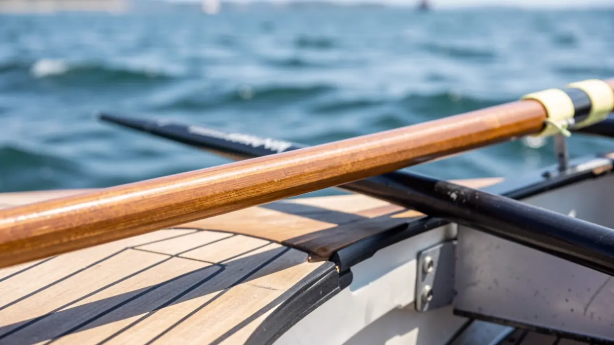 Detail of a competition rowing oar during a regatta.