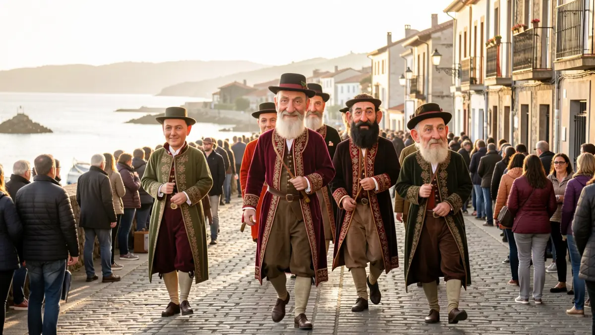 Giants and big-heads parading through the streets of Pasaia.
