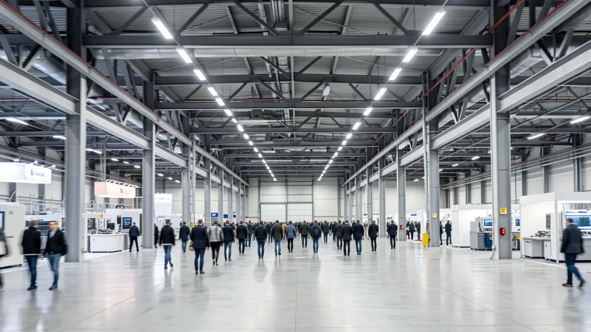 Interior de una feria industrial en el Bilbao Exhibition Centre.