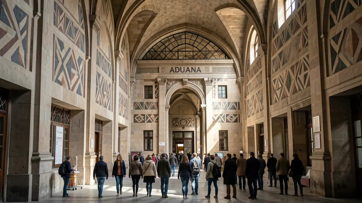 Imagen genérica del interior del edificio de la Antigua Aduana en Irun, mostrando detalles arquitectónicos y juego de luces y sombras.
