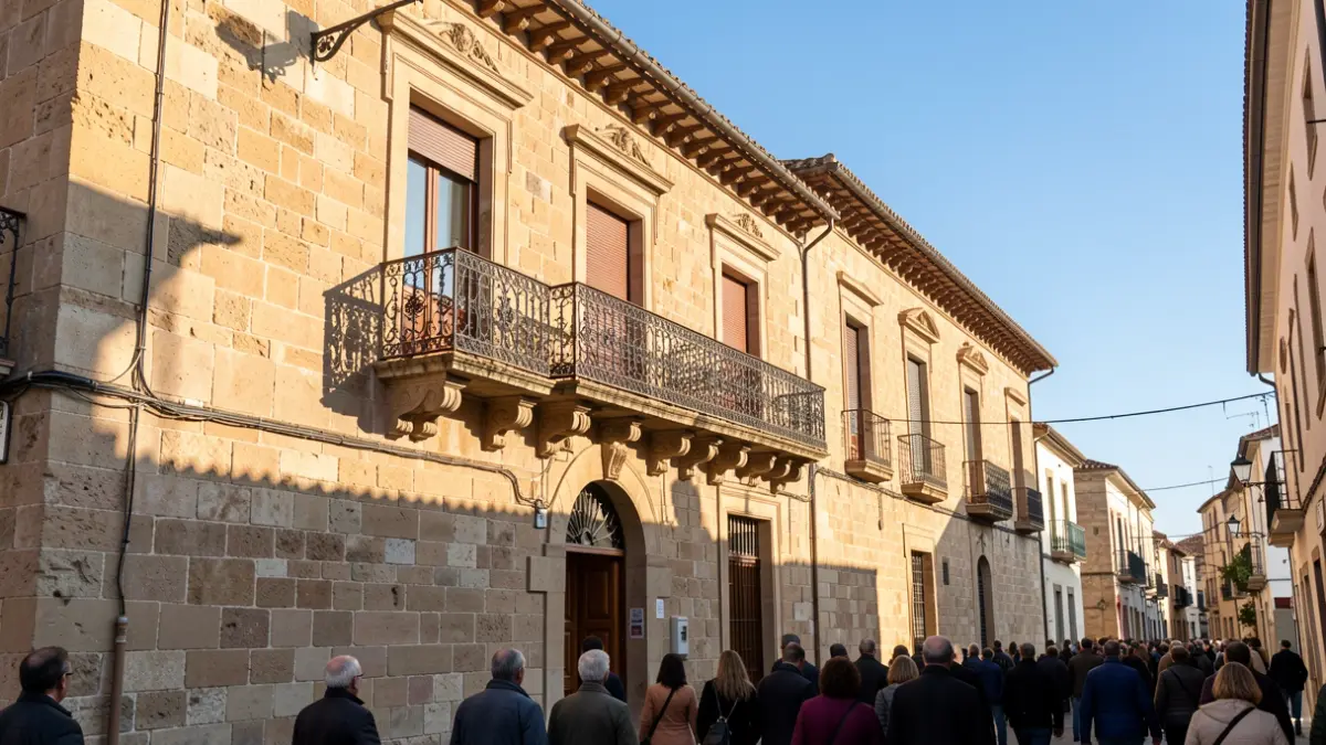 Facade of a historic building in Tolosa with wrought iron elements.