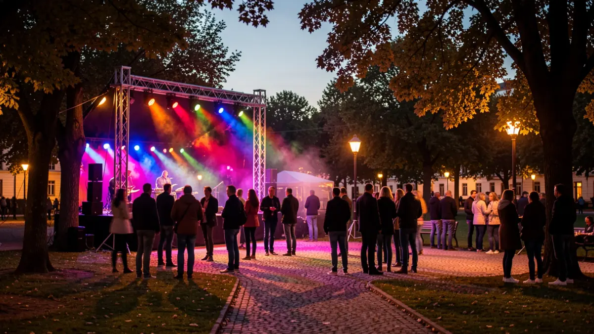 Generic image of a park stage at night.