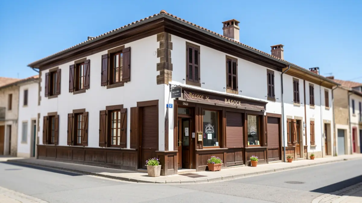 Exterior de un bar-restaurante cerrado con fachada blanca y detalles de madera.