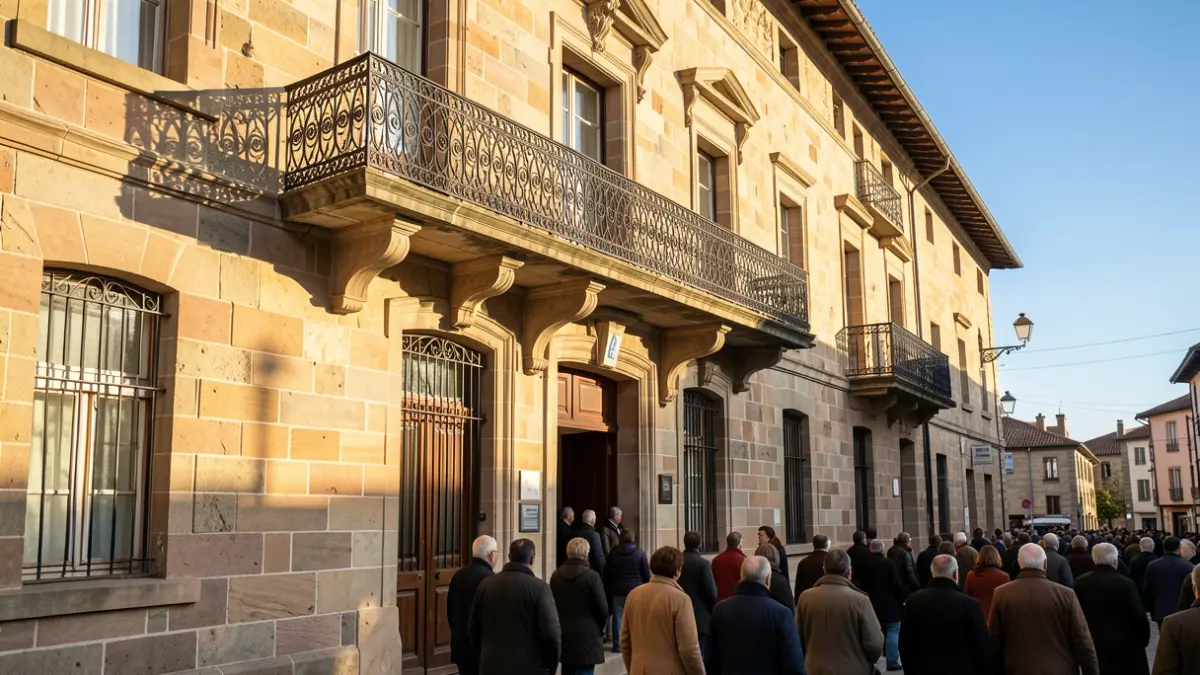Fachada de piedra del ayuntamiento de Azkoitia con luz de tarde.