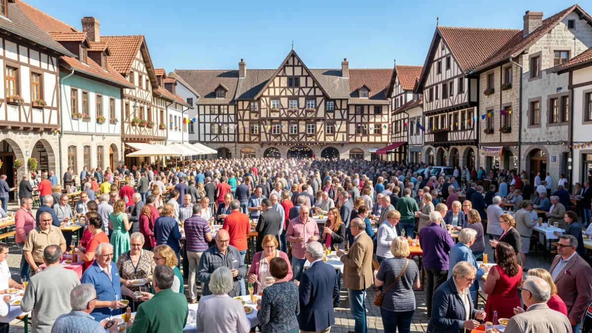 Generic image of a Basque town square filled with people celebrating.