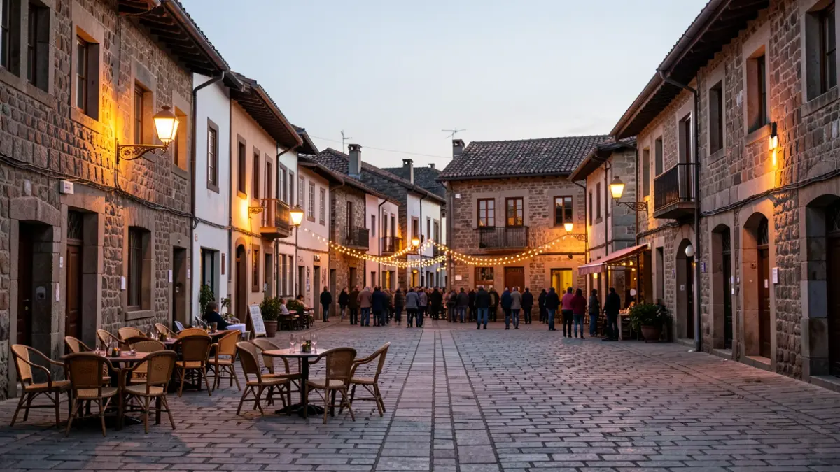 Usurbil town square in a festive atmosphere at dawn.