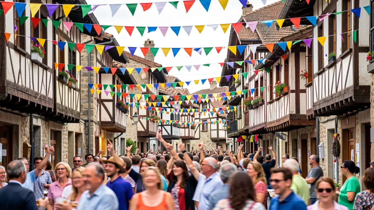 Generic image of a street scene in a festive Basque town.
