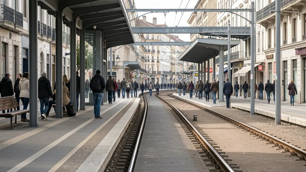 Generic image of an empty tram station with natural light.