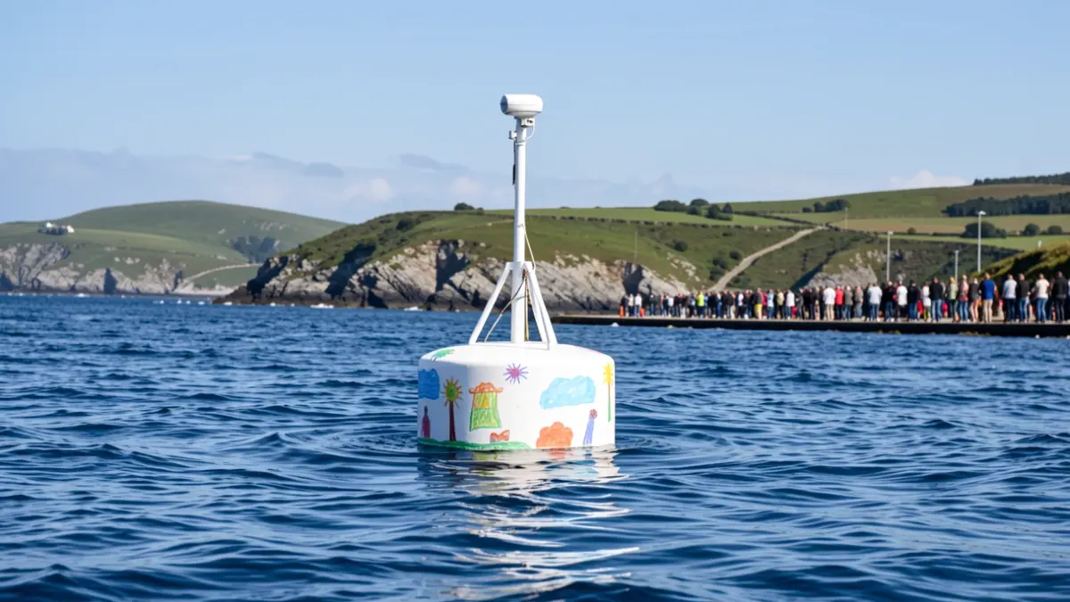 A scientific marine device, decorated by children, on the Basque coast.
