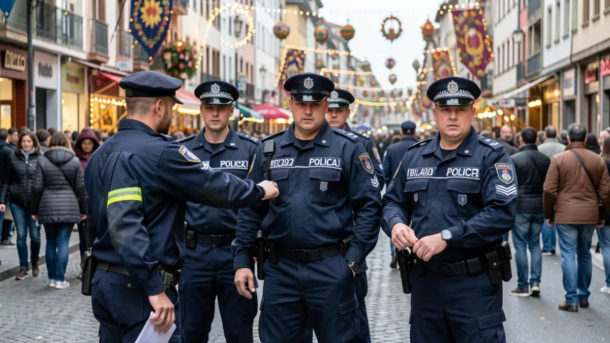 Imagen genérica: Agentes de la Ertzaintza y la Policía Municipal de Bilbao coordinando seguridad en las fiestas de Aste Nagusia.