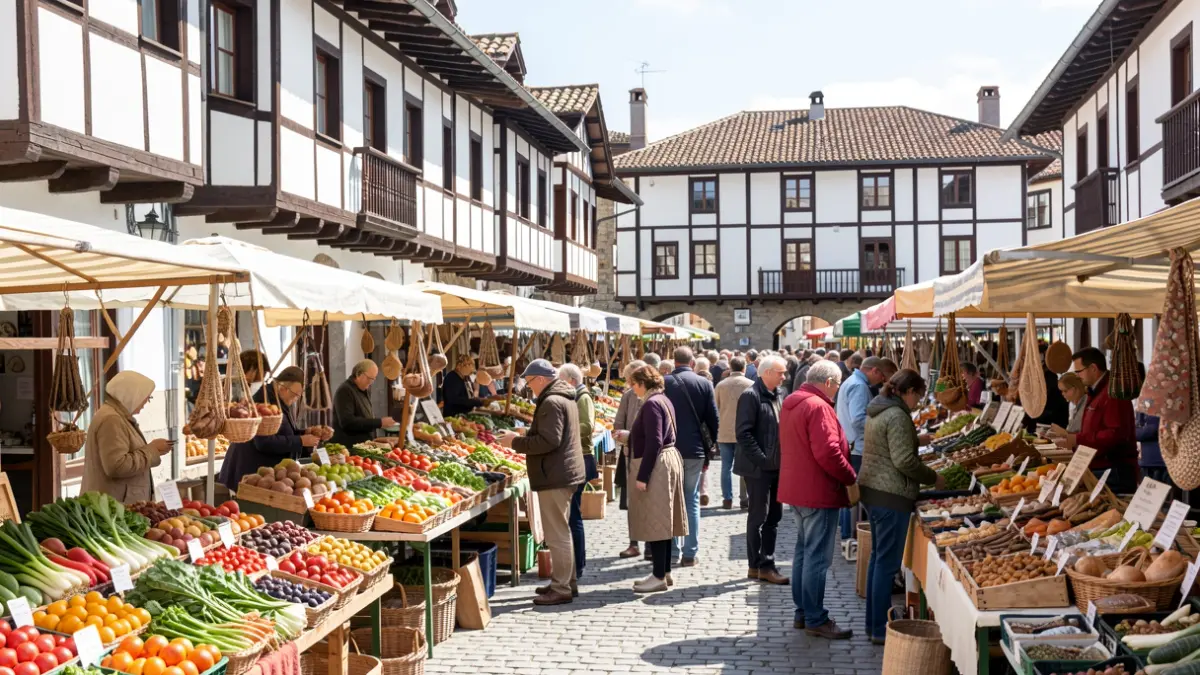 Generic image of a market in Ordizia, featuring people and produce.