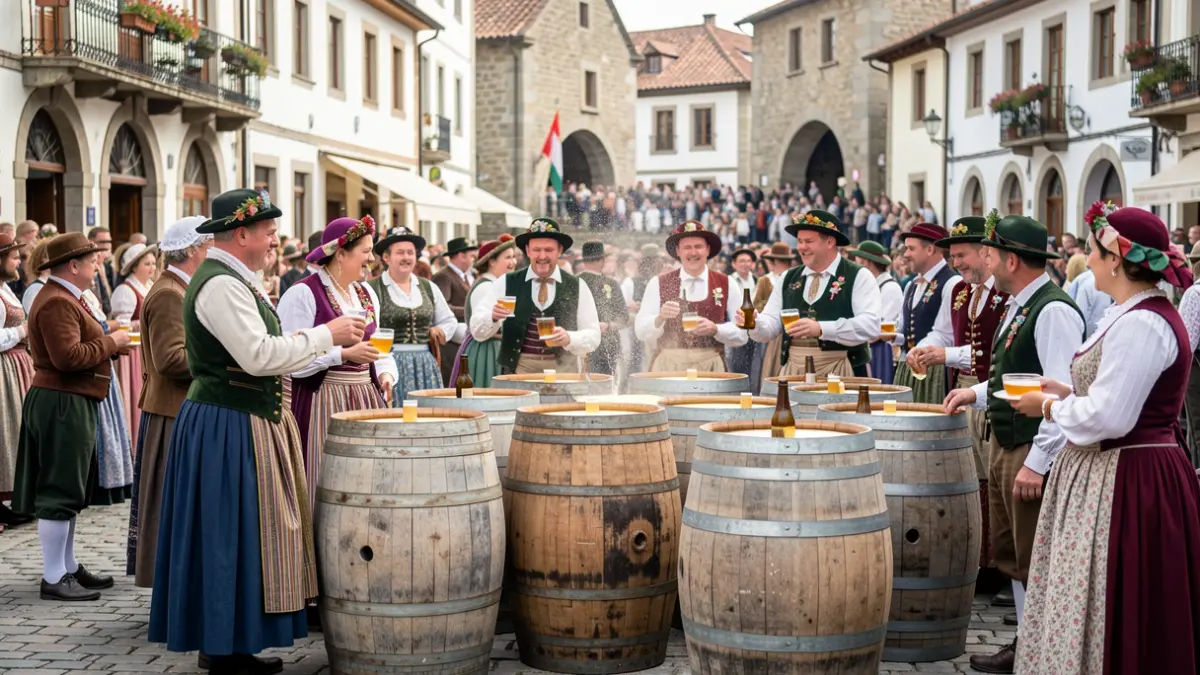Imagen genérica de un concurso de sidra en un ambiente festivo.