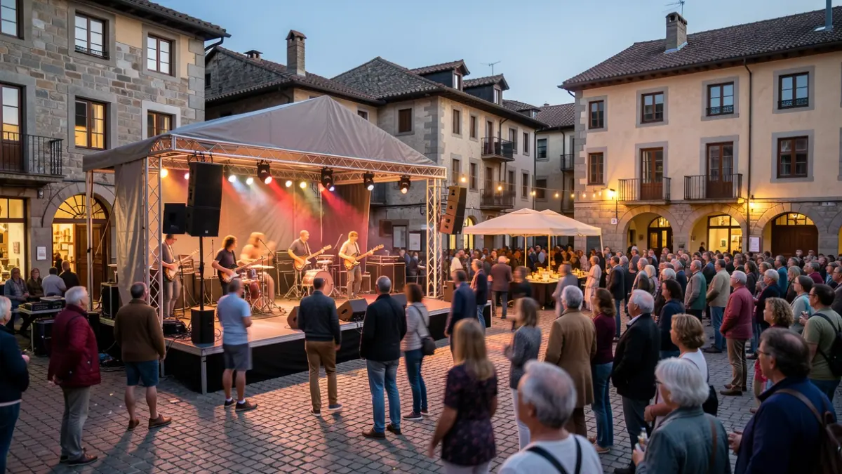 Generic image: Eskoriatza square at dusk, music festival atmosphere.