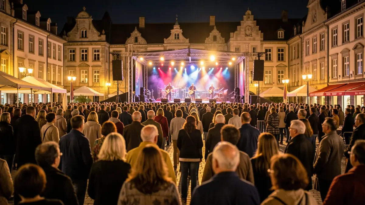 Imagen genérica: Un concierto multitudinario nocturno con pantalla grande y arquitectura vasca.