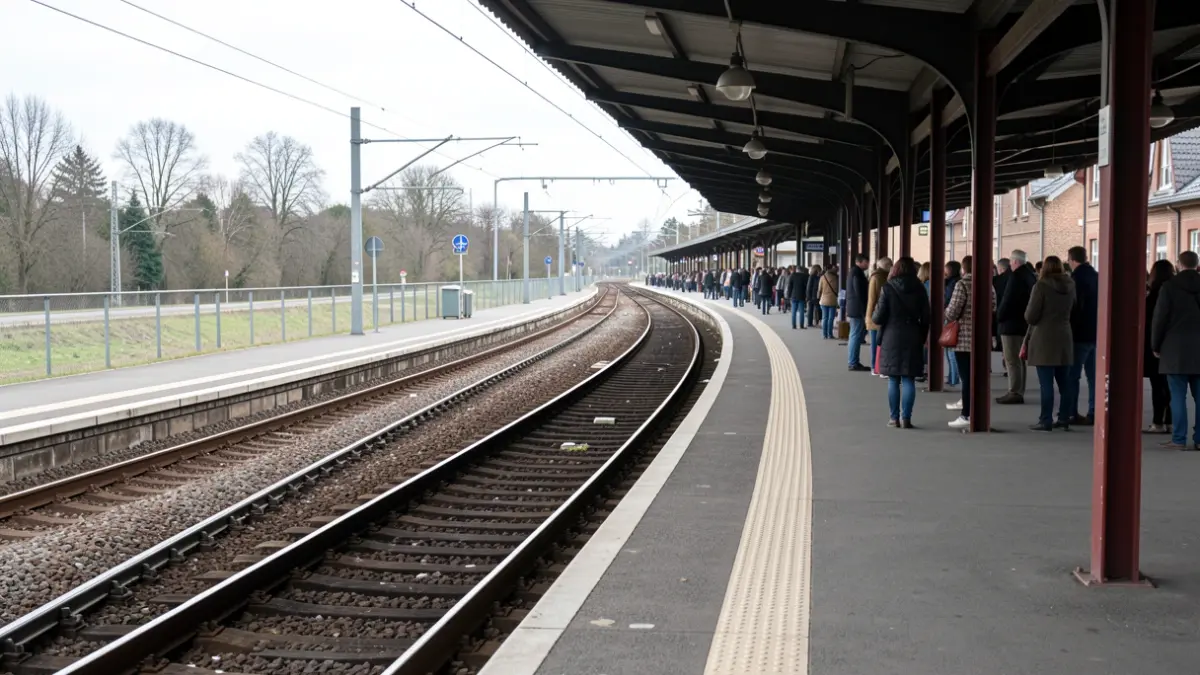 Imagen genérica de un andén y vía de tren vacíos, con luz natural.