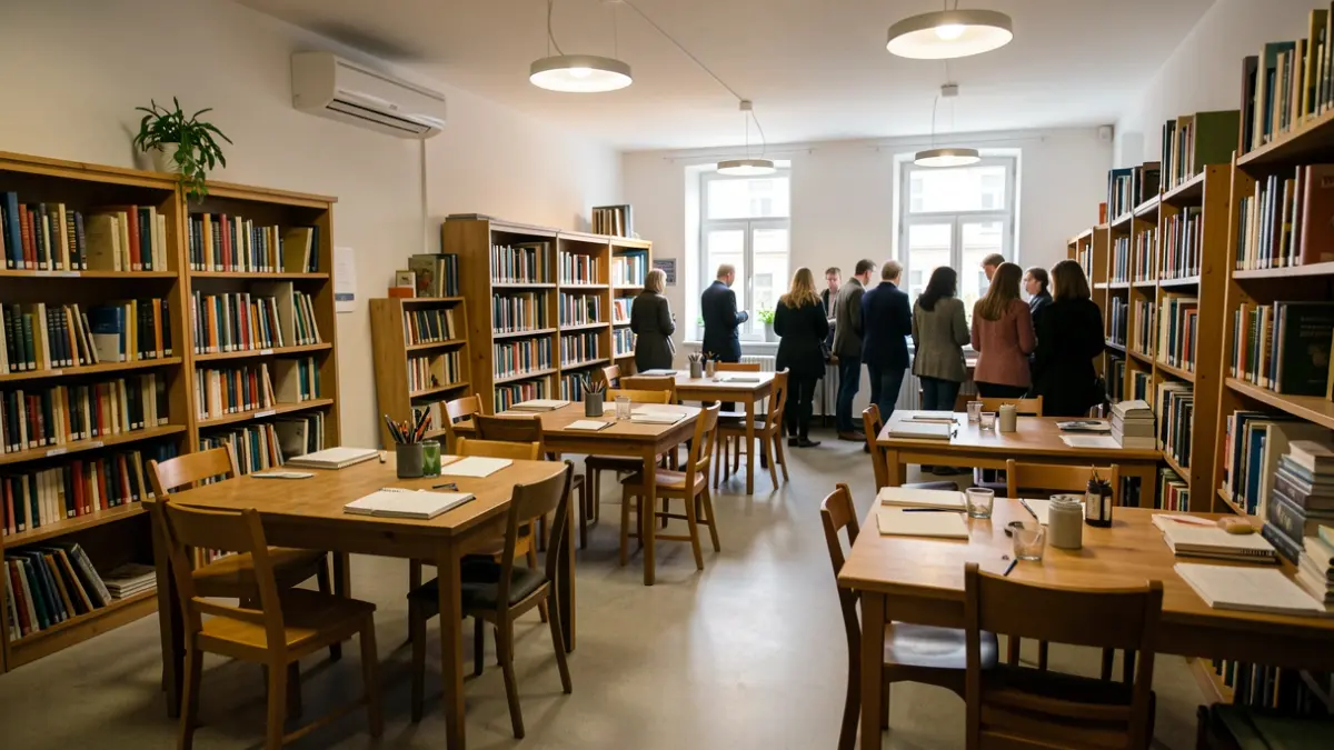 Imagen genérica de una sala de taller de biblioteca, donde se puede impartir un curso.