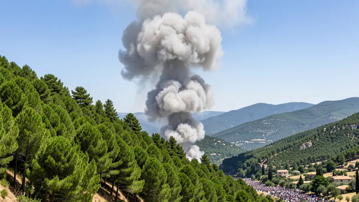 Columna de humo sobre un bosque debido a un incendio.