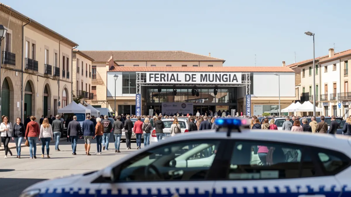 Irudi generikoa: Mungiako Ferialaren kanpoaldea, poliziaren ibilgailu lauso batekin.