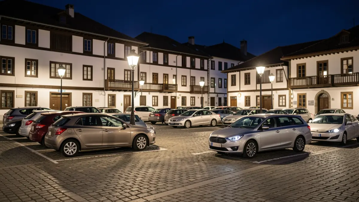 Generic image: temporary parking area in a square, at night.