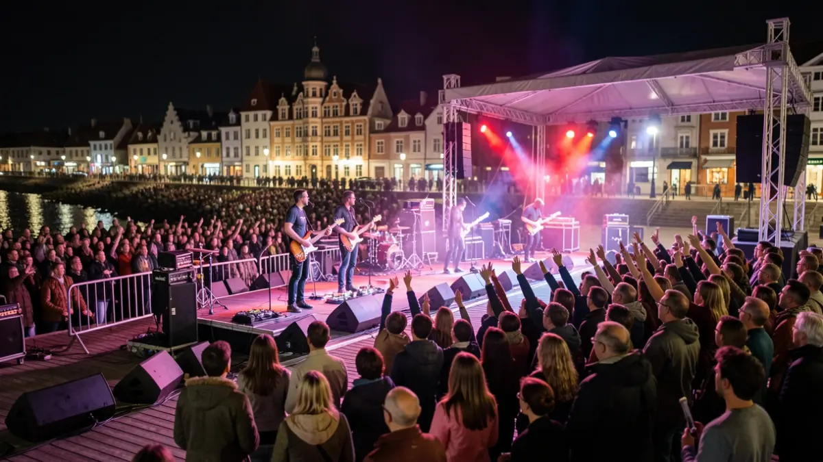 Generic image: A night rock concert on the Zarautz boardwalk, with blurred audience lights in the background.