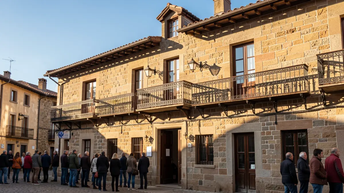 Fachada del ayuntamiento de Zegama, preparado para las fiestas de San Bartolome.