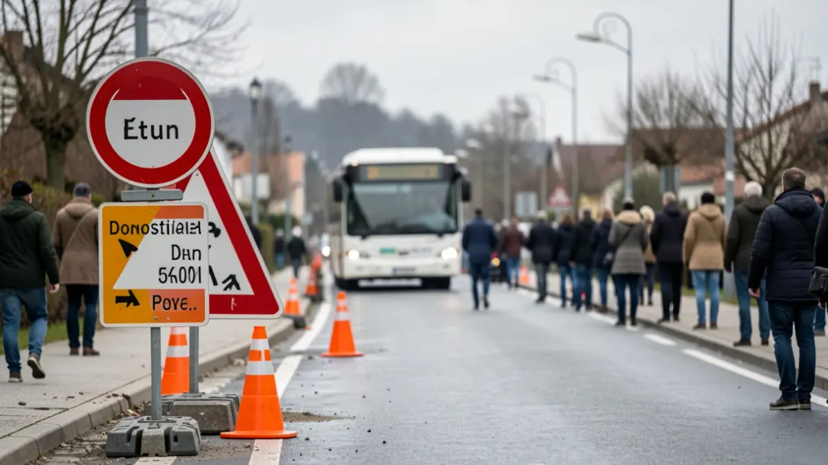 Donostiako kale batean obrak eta desbideratze seinaleak dituen argazkia.