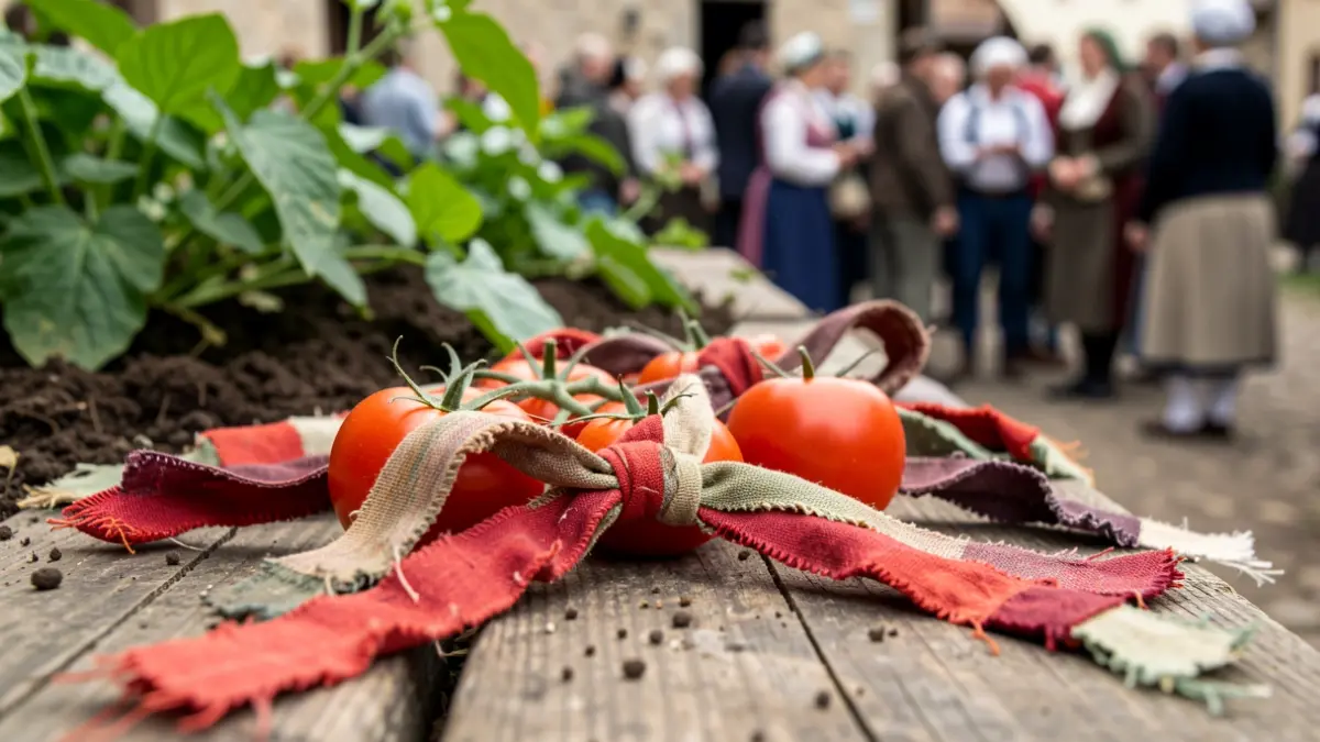 Objetos artísticos hechos con cintas de tomate de telas viejas.
