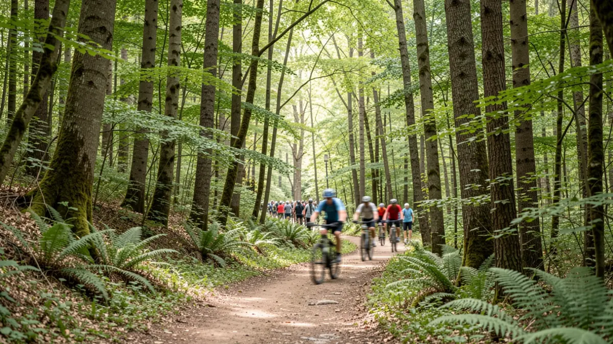 Generic image of the Armentia Forest with a mountain bike trail.