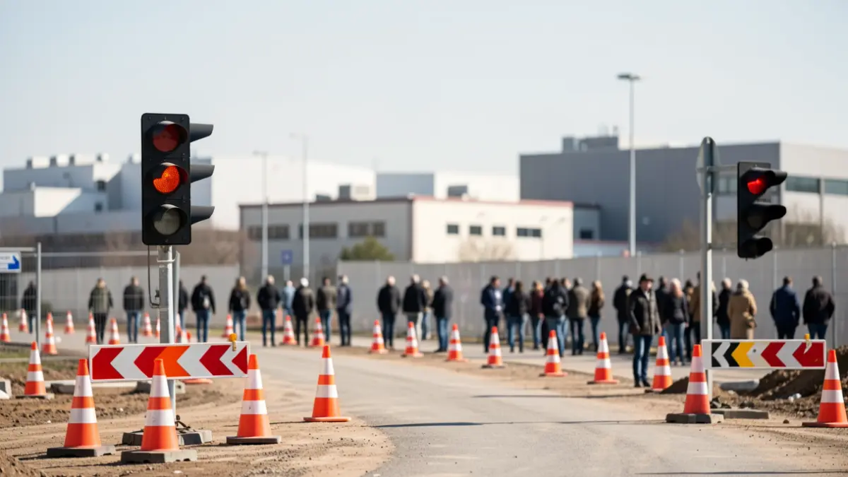 Generic image of a construction site with traffic cones and installed traffic lights.