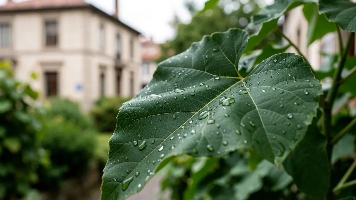A green leaf and hints of Arrigorriaga's architecture.