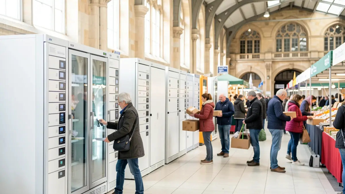Image of smart lockers installed in a municipal market in Barakaldo.