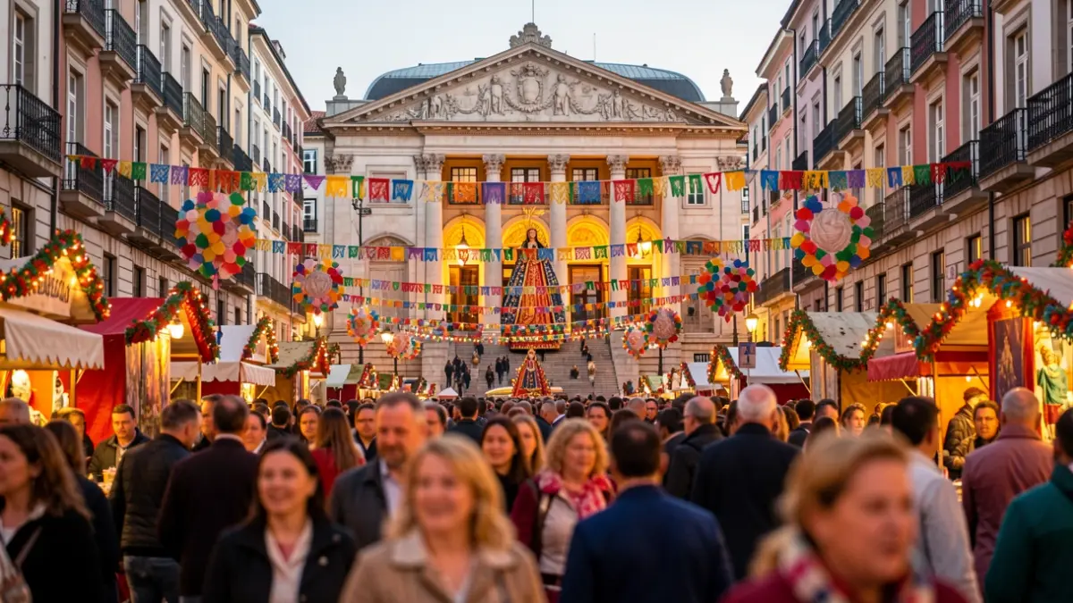 Imagen genérica de una escena callejera de la Semana Grande de Bilbao, con multitudes y decoraciones coloridas.