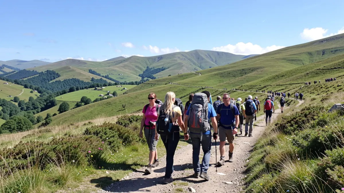 Generic image of hikers on a mountain trail.
