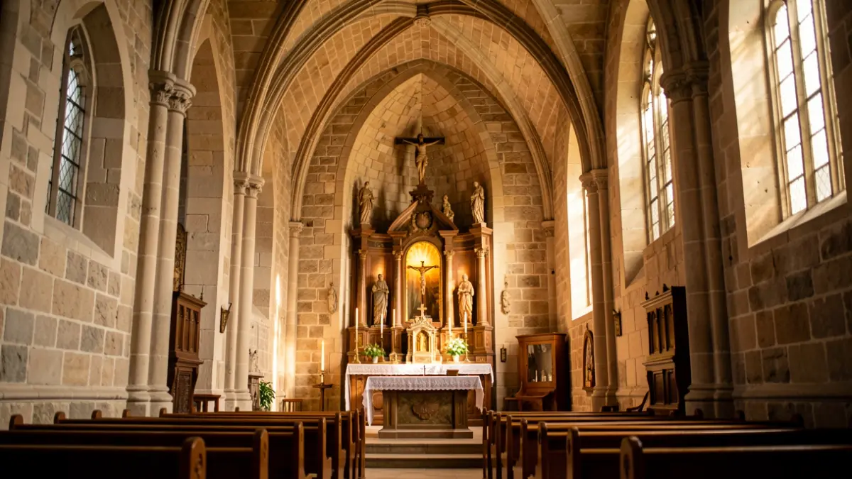 Generic image: Interior of a historic church in Zornotza with warm, soft light.