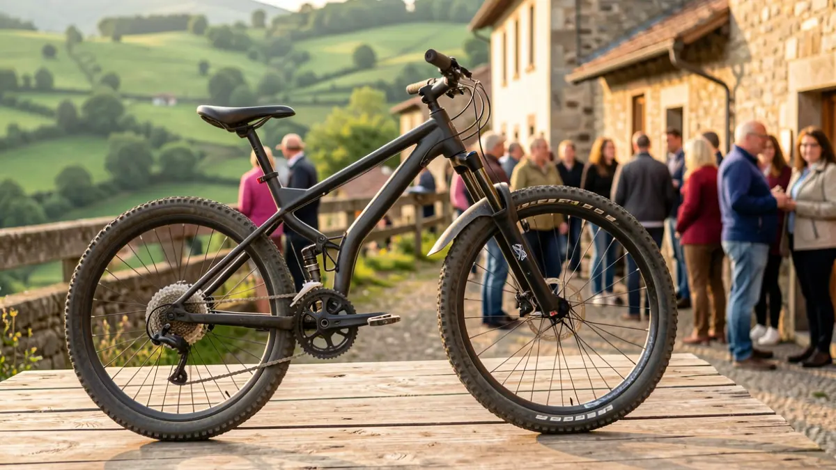 Generic image of a mountain bike with Basque landscape in the background.