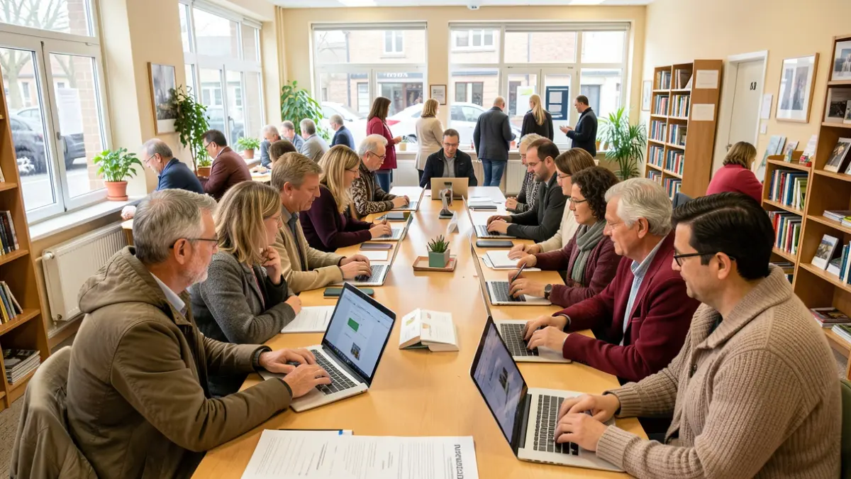 Imagen genérica de un grupo de personas creando sitios web en un centro comunitario de Elgoibar.