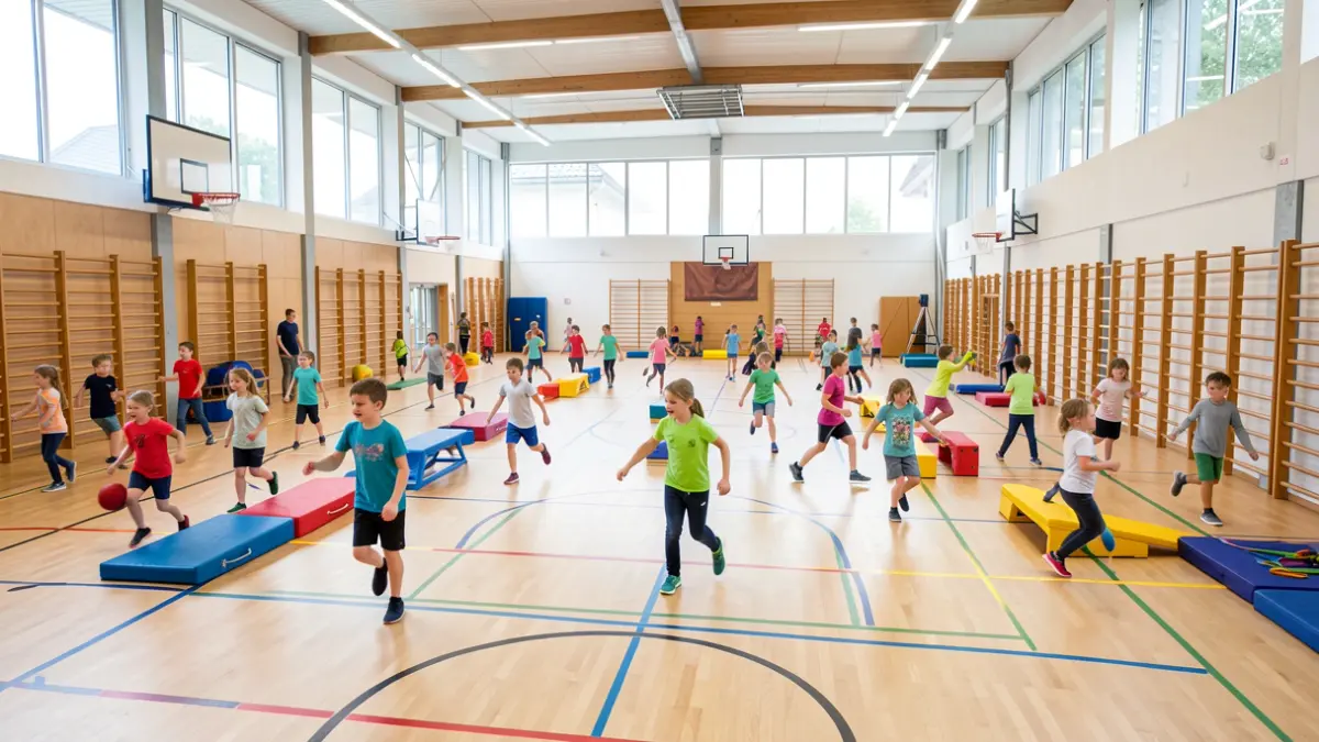 Generic image: children participating in sports activities in a modern gymnasium in Euskadi.