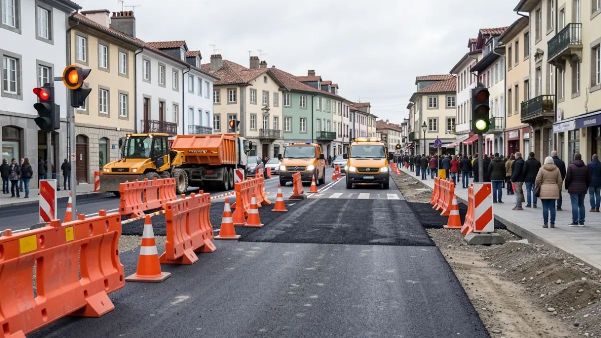 Imagen genérica: Zona de obras viales con tráfico regulado por semáforos.
