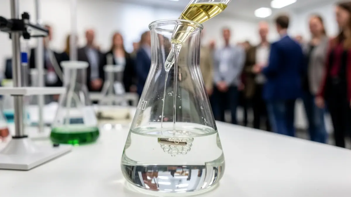 Generic image of a laboratory flask with catalyst and liquid, focusing on chemical synthesis.