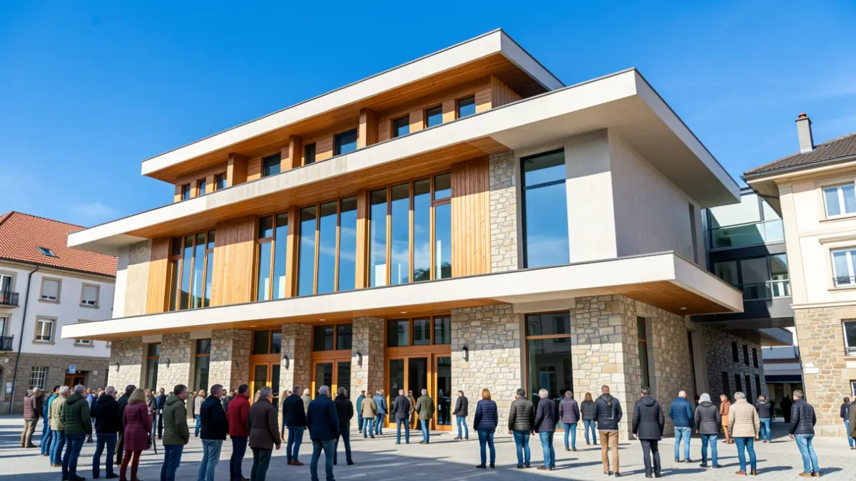 Generic image: Modern facade of Etxebarri's town hall, with elements of traditional Basque style.