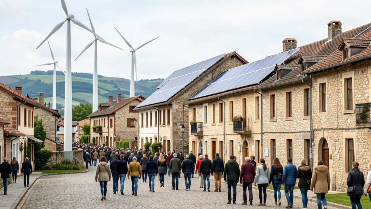 Irudi generikoa: Euskal Herriko energia-eredu berri baten irudikapen abstraktua, energia berriztagarriak eta arkitektura tradizionala uztartuz.