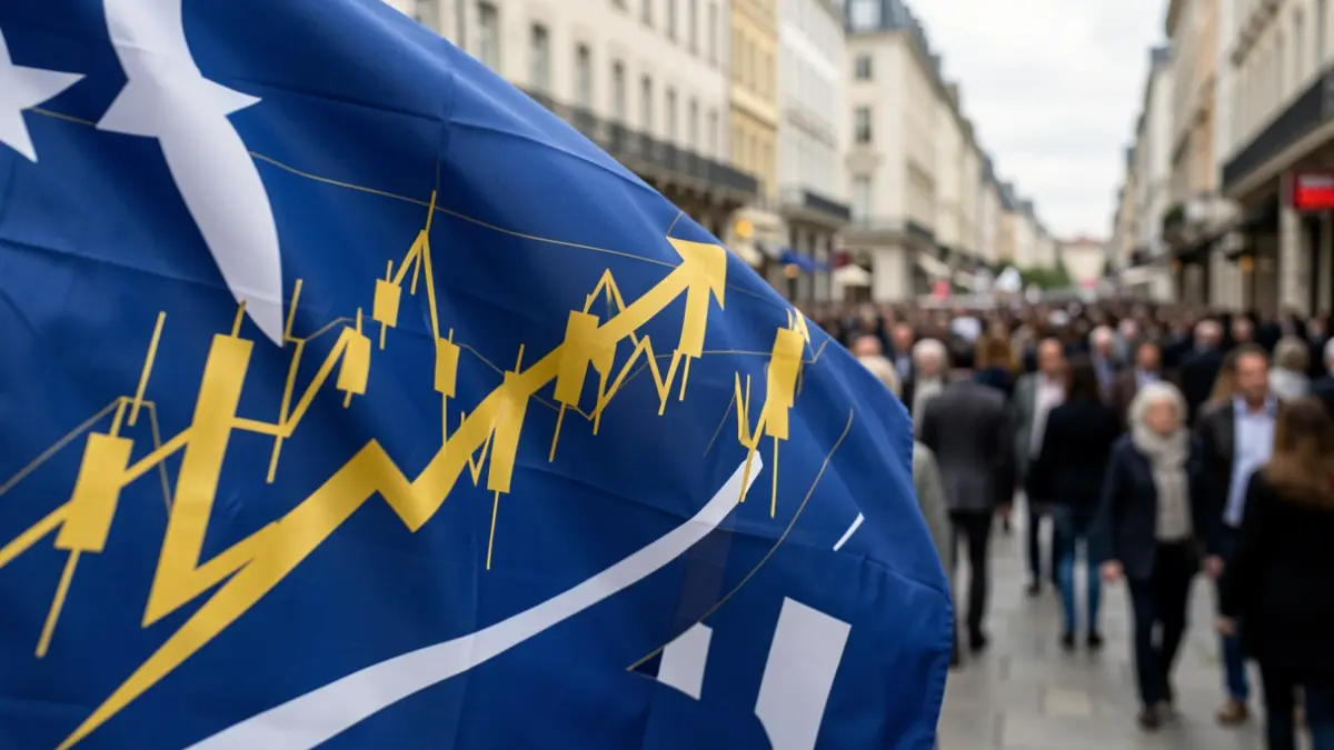 Irudi generikoa: Euskadiko bandera estiluduna, inbertsioa eta hazkundea irudikatzen duten urrezko grafiko abstraktuekin.
