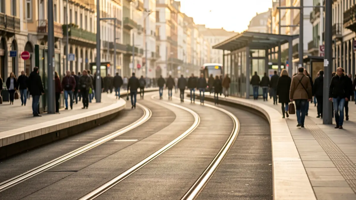 Generic image of an empty tram station in Bilbao.