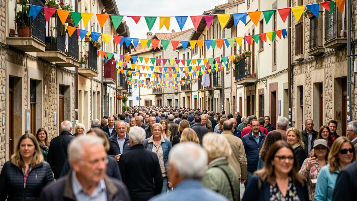 Generic image of a street scene in a Basque town during a festive atmosphere.