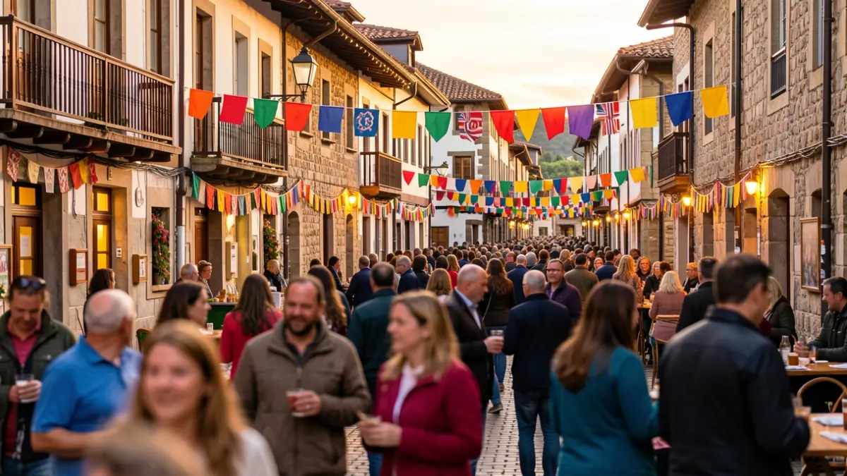 Generic image: A festive street scene, with colorful banners and blurred figures of people enjoying themselves.